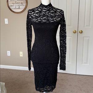 Long sleeve black lace cocktail dress